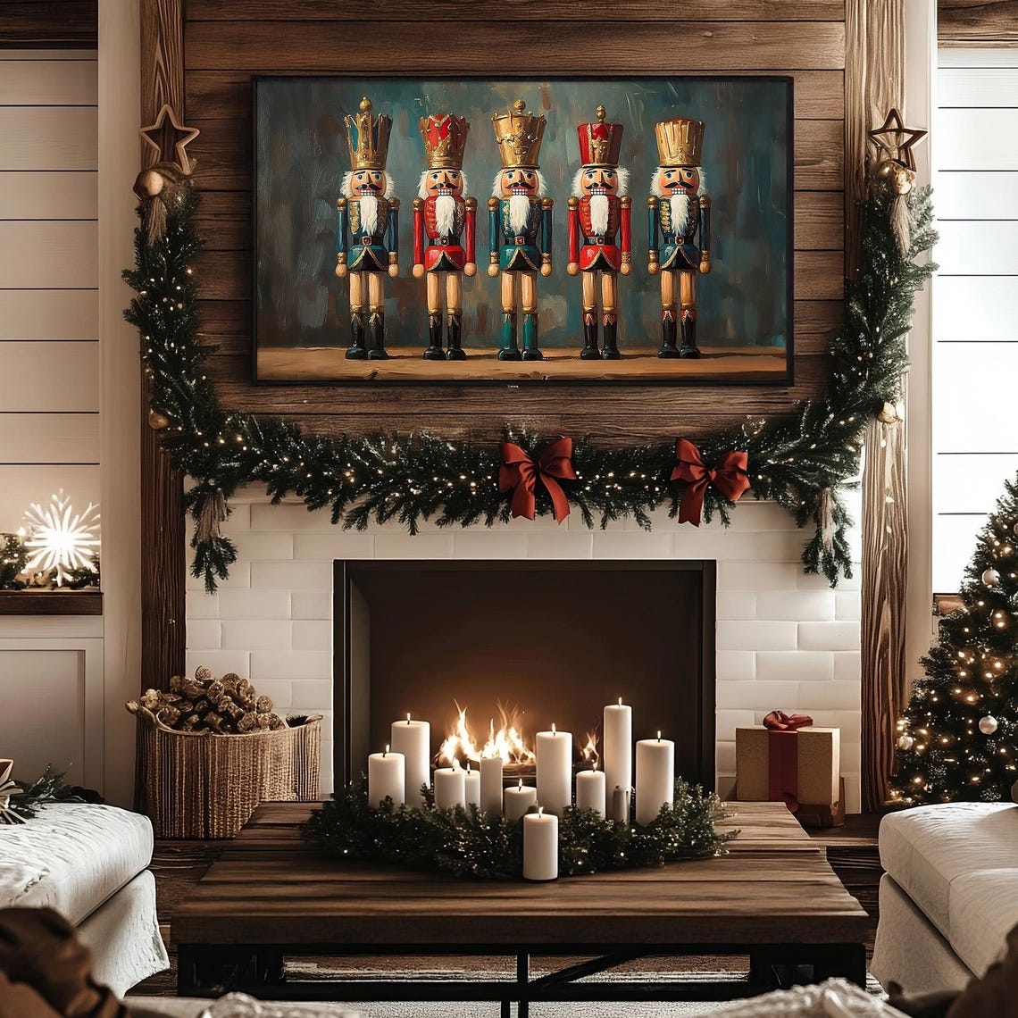 Five Wooden Nutcracker Soldiers in Red Blue and Gold Uniforms Poster - Image 3