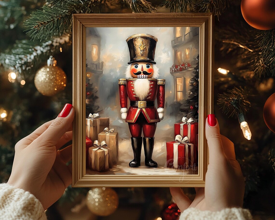 Nutcracker Soldier in Red Coat Among Christmas Gifts Wall Art - Image 7