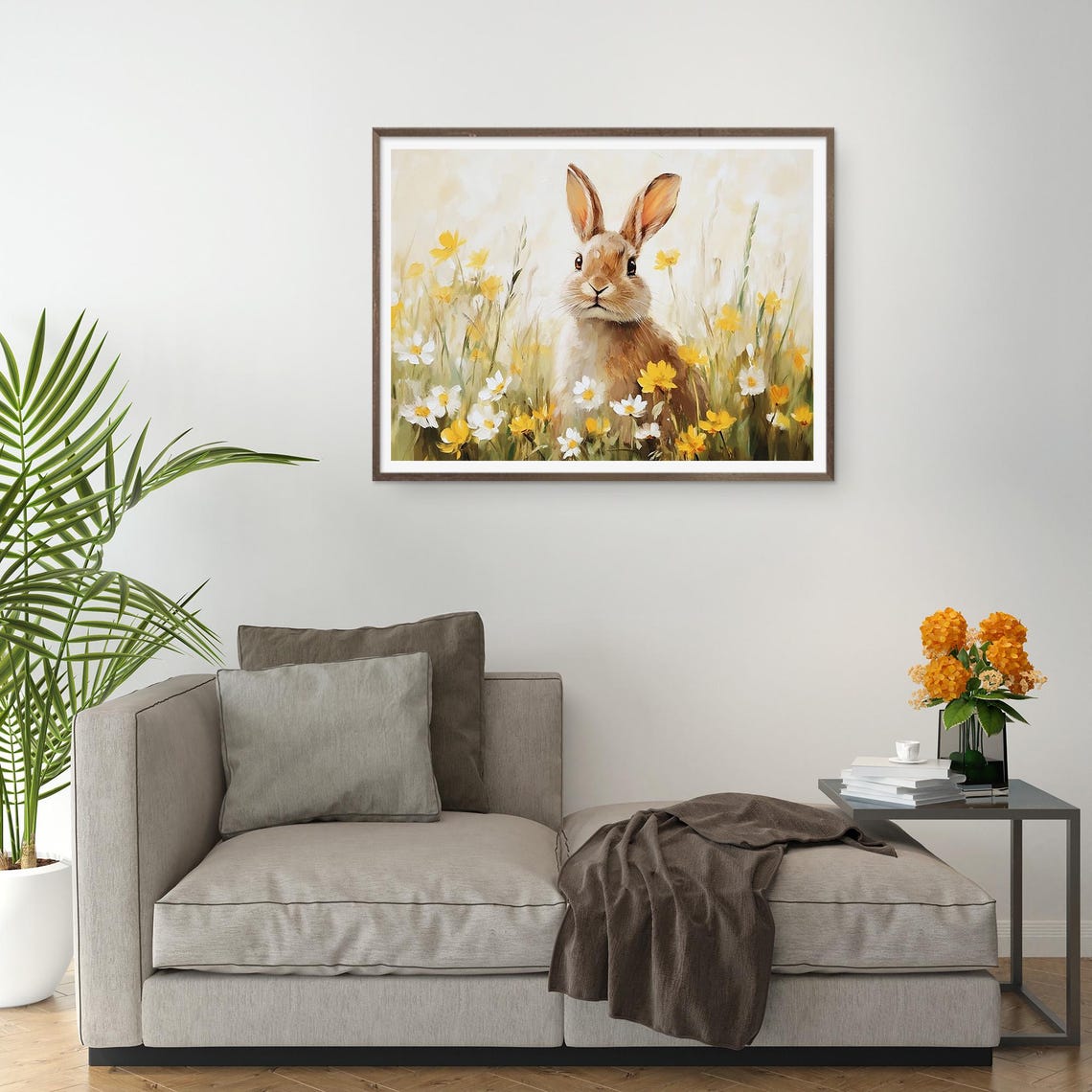 Easter Bunny Print Cute Easter Rabbit Neutral Spring Wildflower Bunny Nursery Easter Wall Art Easter Vintage Animal Rabbit Decor - Image 2