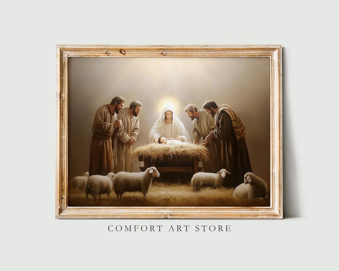 Holy Nativity Adoration of the Manger with Shepherds Art Poster