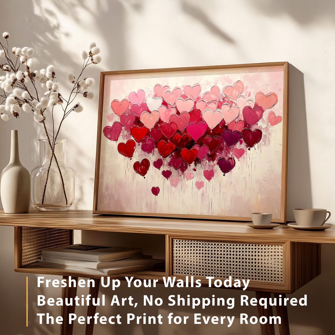 Red Pink Impasto Hearts Cluster Painting Valentines Decor Poster - Image 5