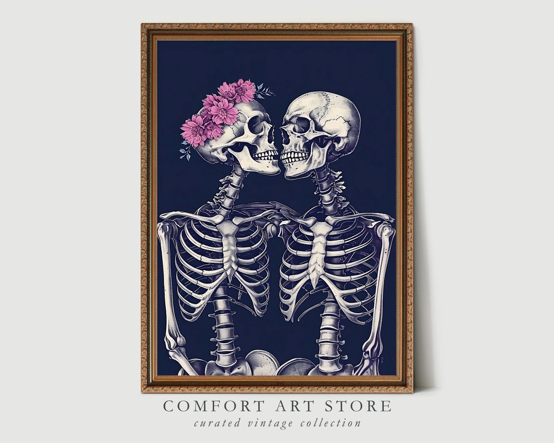 Skeleton Lovers With Pink Flower Crown Dark Gothic Romance Poster - Image 4