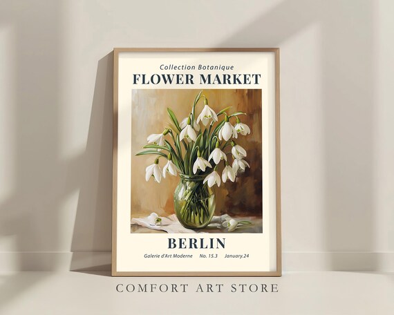 Flower Market Berlin Snowdrop Botanical Vintage Floral Poster Print