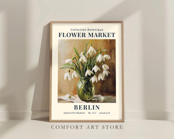 Flower Market Print Berlin Spring Snowdrop Gallery Wall Art Retro Floral Museum Poster Home Decor Instant Download