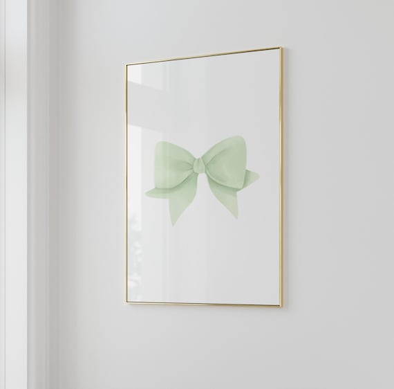 Sage Green Watercolor Ribbon Bow Balletcore Coquette Art Print