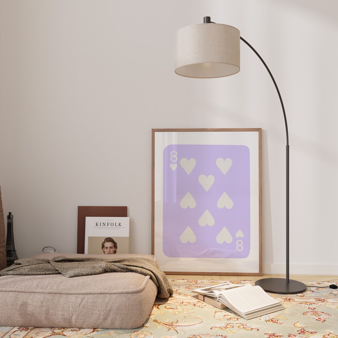Eight Of Hearts Playing Card Lilac Purple Preppy Style Wall Art - Image 2