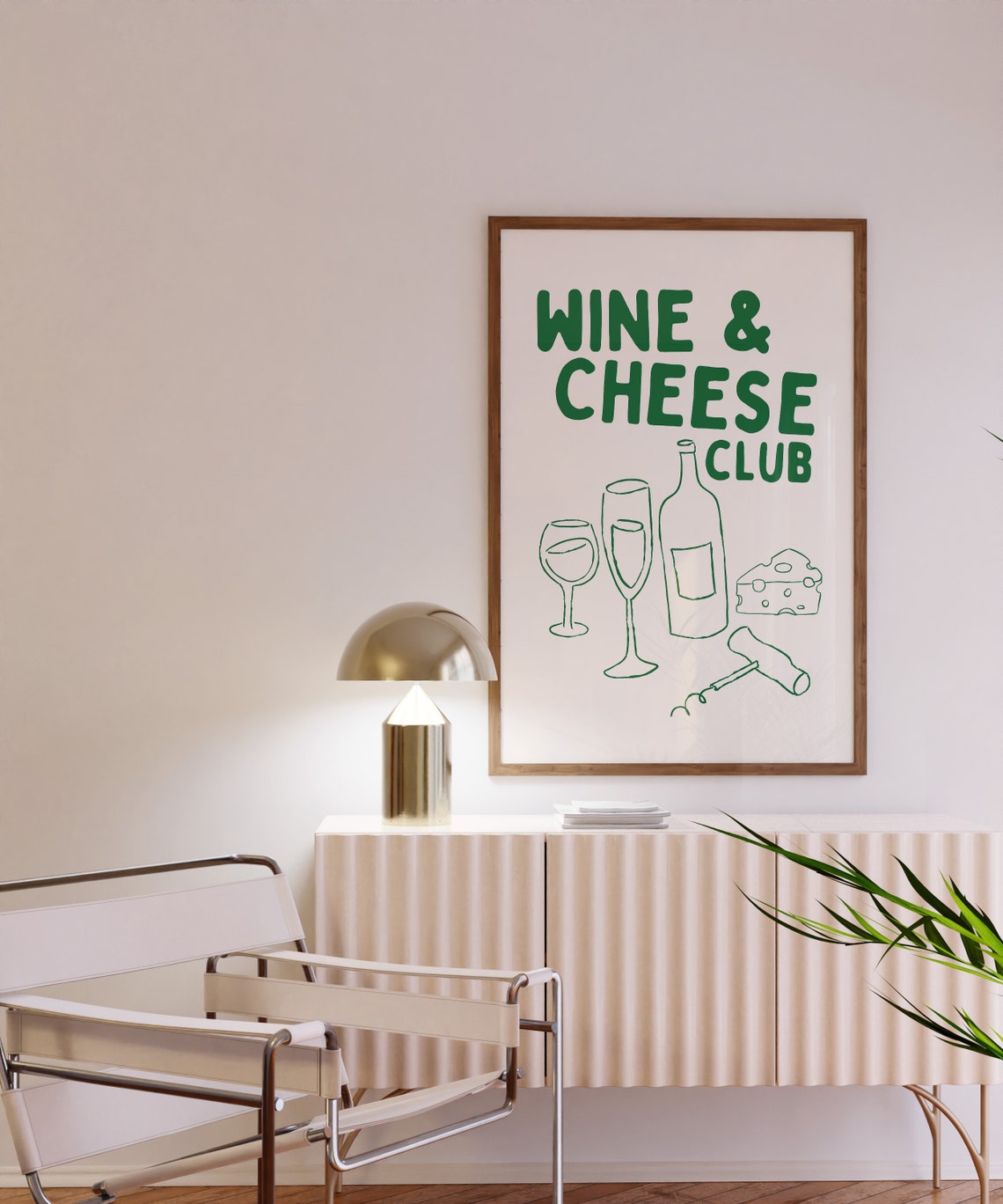 Wine And Cheese Club Green Hand Lettered Kitchen Bar Cart Quote Poster - Image 3