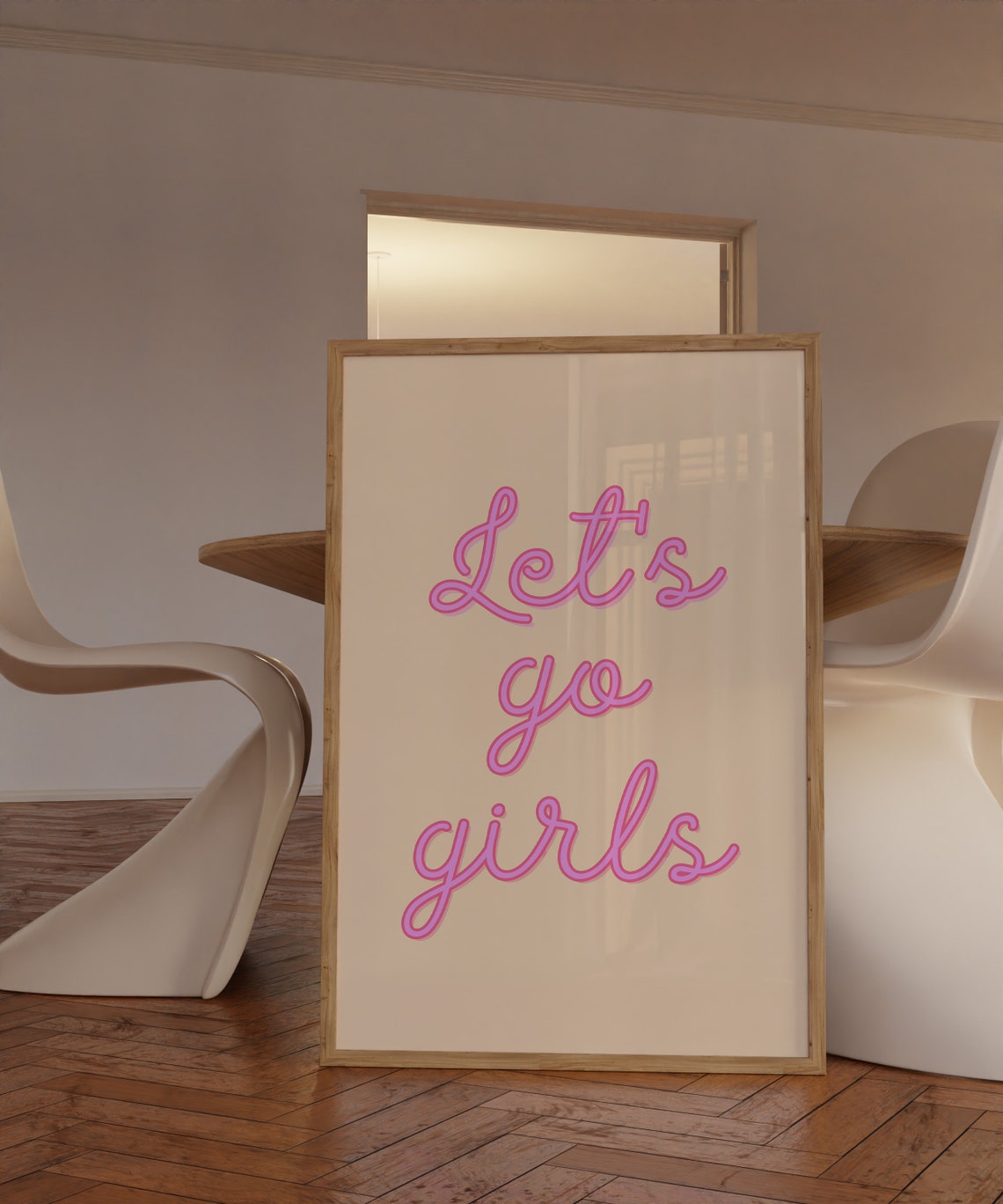 Lets Go Girls Pink Script Neon Style Fun Feminist Party Quote Poster - Image 3