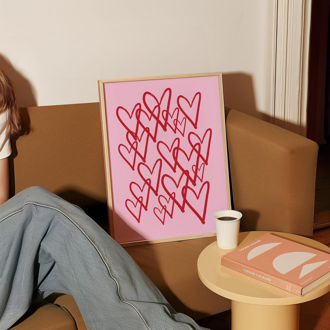 Red Doodle Hearts On Pink Girly Sweet Valentine Love Art Poster - Image 3