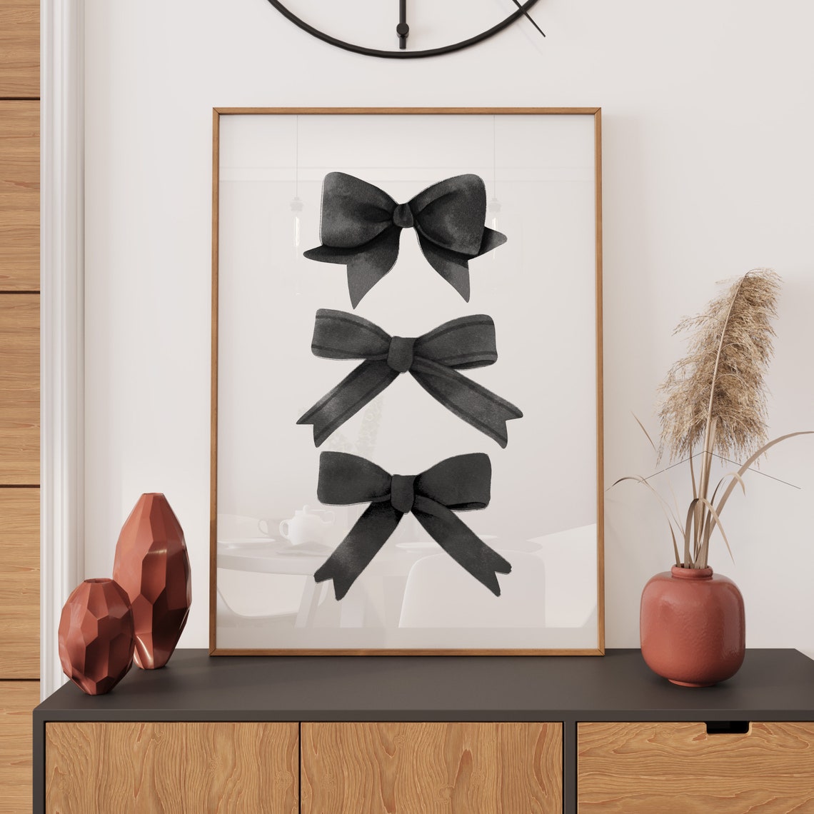 Black Bow Trio Stacked Watercolor Coquette Trendy Wall Poster - Image 3