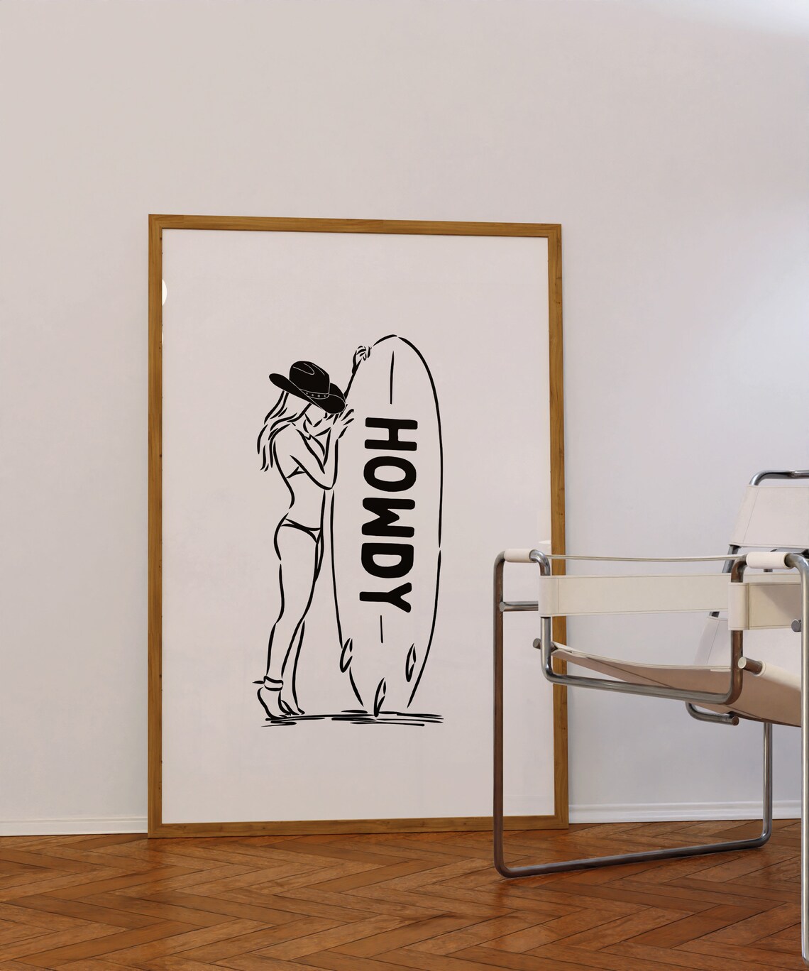 Howdy Cowgirl Surfboard Line Art Western Trendy Minimal Poster - Image 3