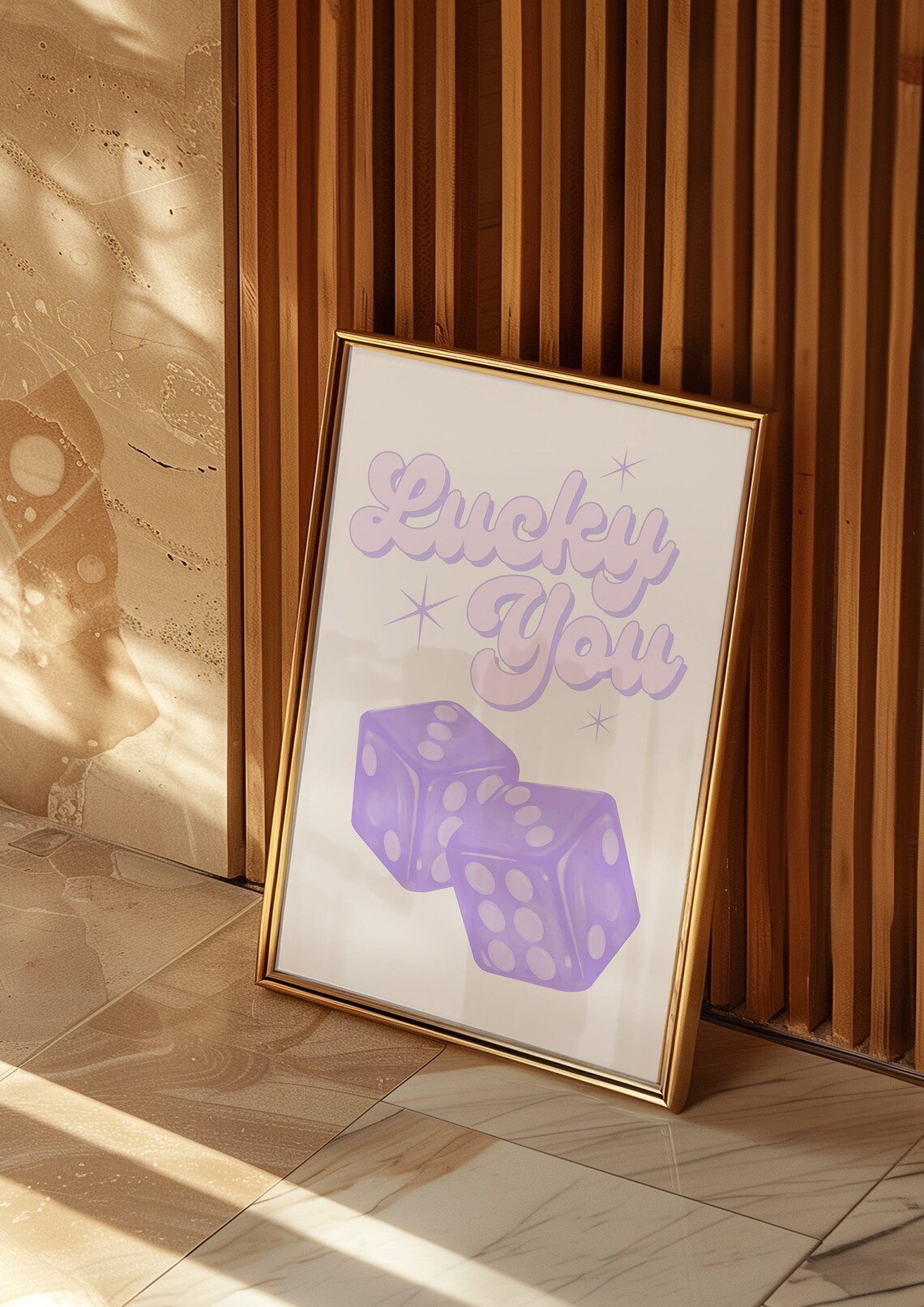 Lucky You Purple Dice Retro Script Fun Playful Party Room Poster - Image 3