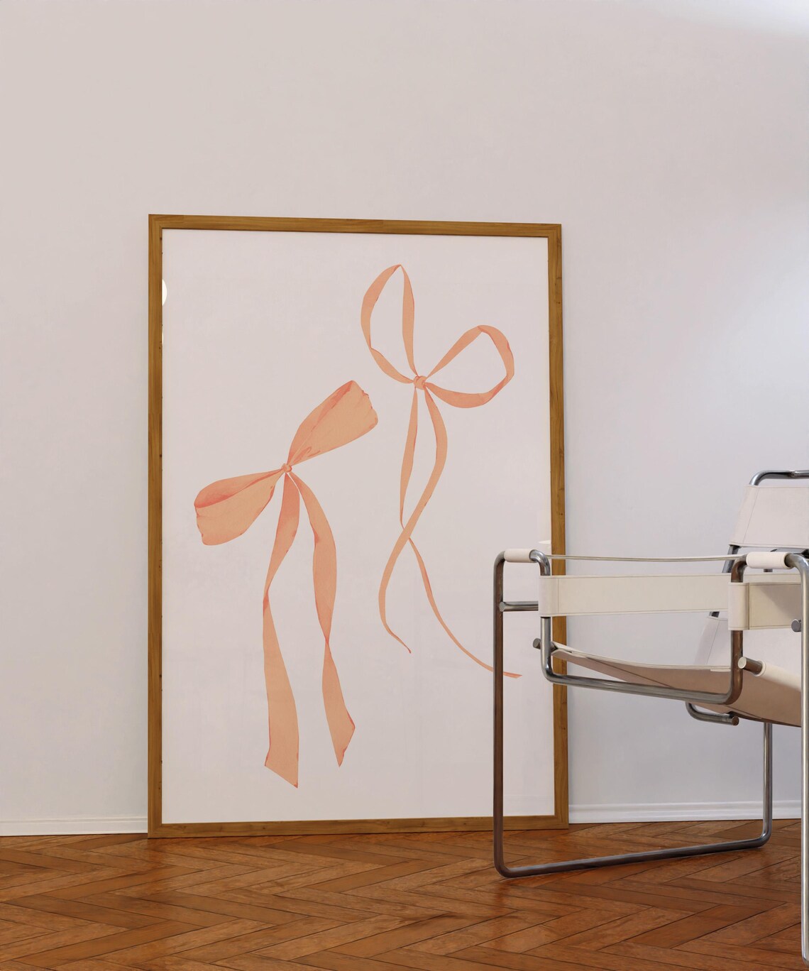 Pair of Orange Watercolor Ribbon Bows Delicate Coquette Wall Poster