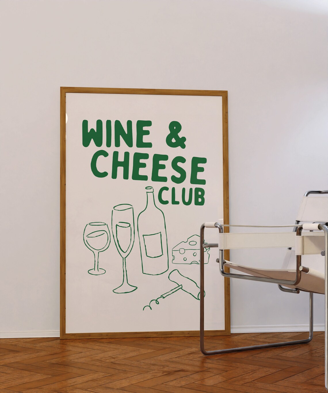 Wine And Cheese Club Green Hand Lettered Kitchen Bar Cart Quote Poster - Image 2