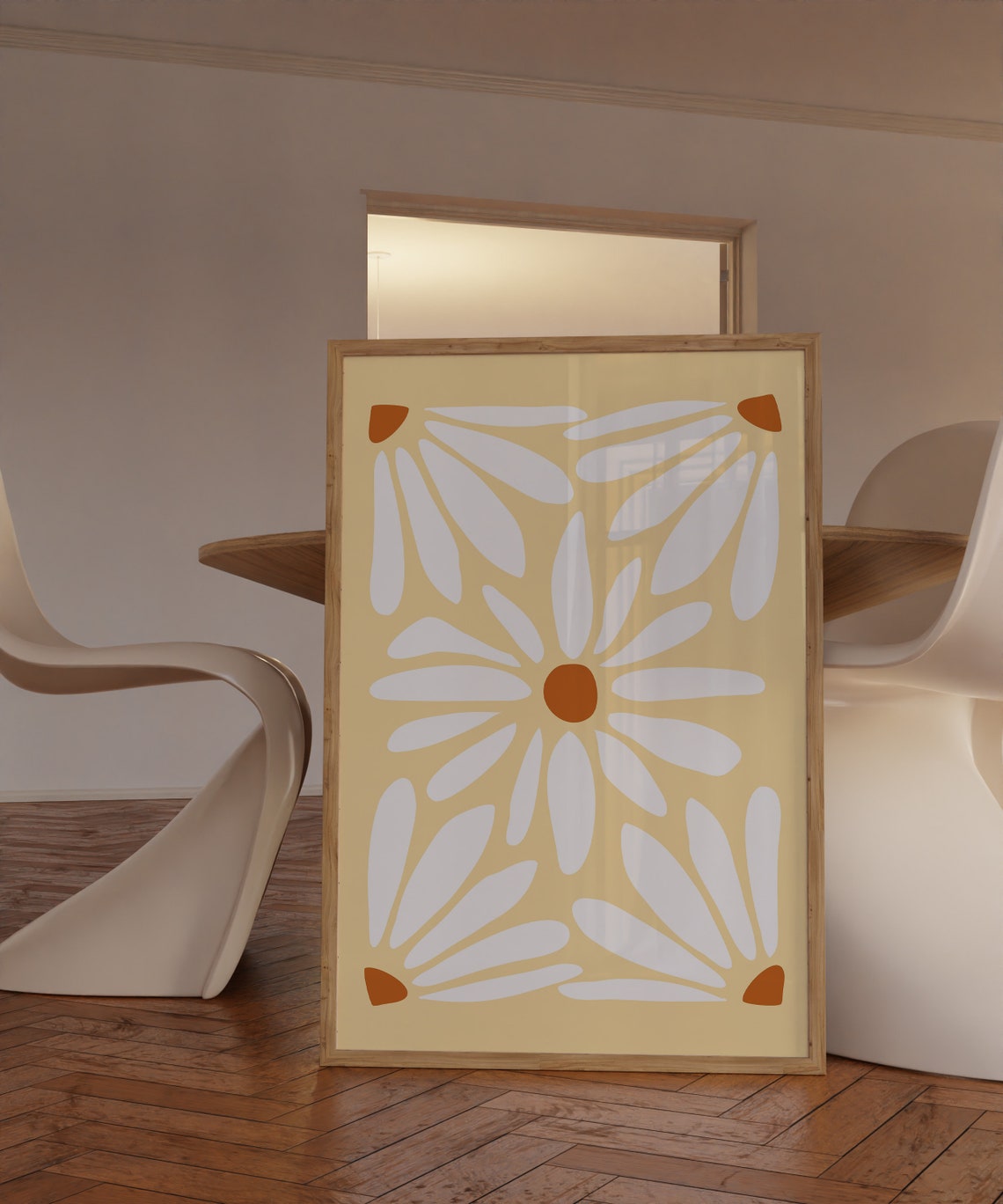 White Daisy Petals Yellow Matisse Style Abstract Floral Modern Poster - Image 3
