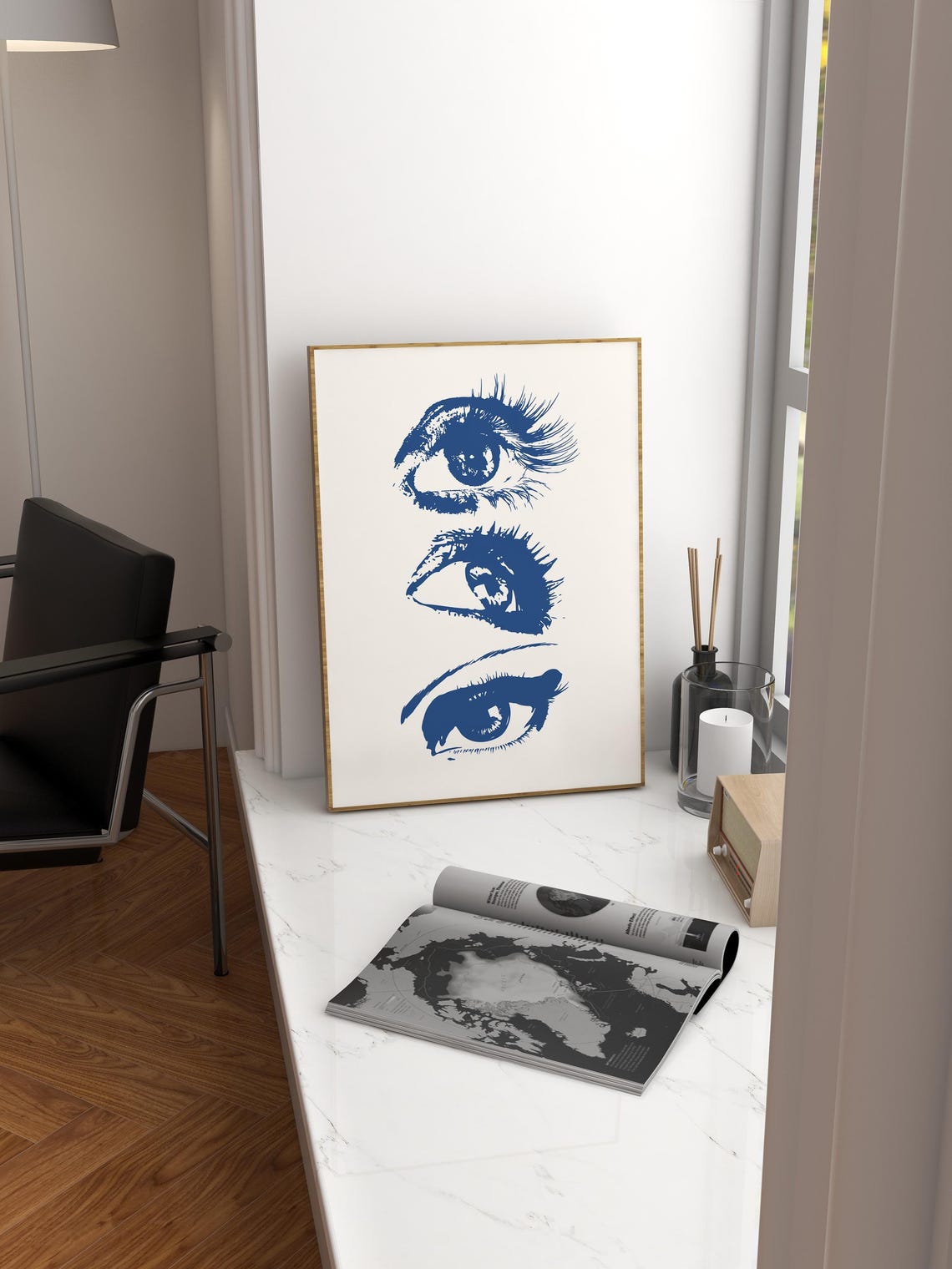 Triple Blue Pop Art Eyes Funky Retro Graphic Wall Decor Poster - Image 3