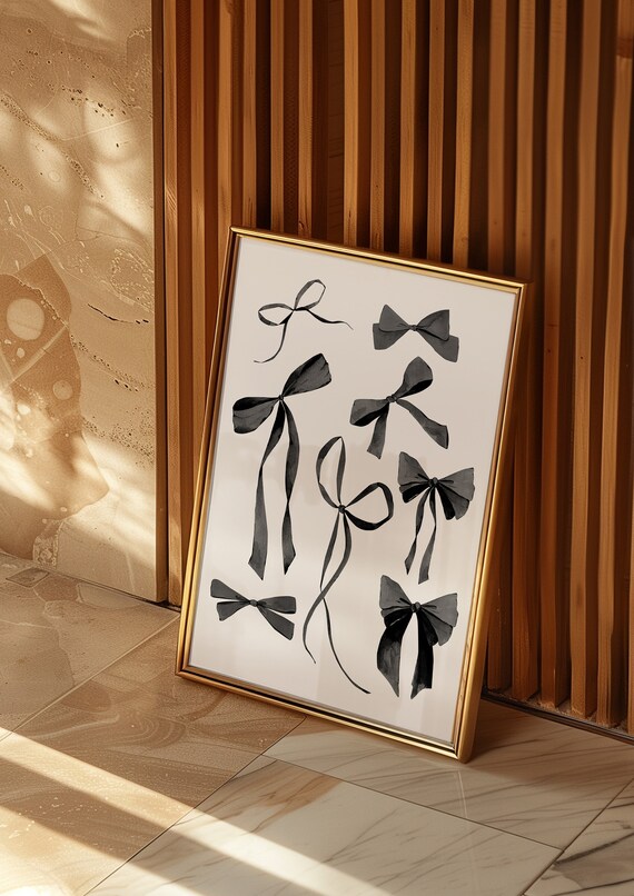 Bow Wall Art, Watercolor Print for Bedroom Decor