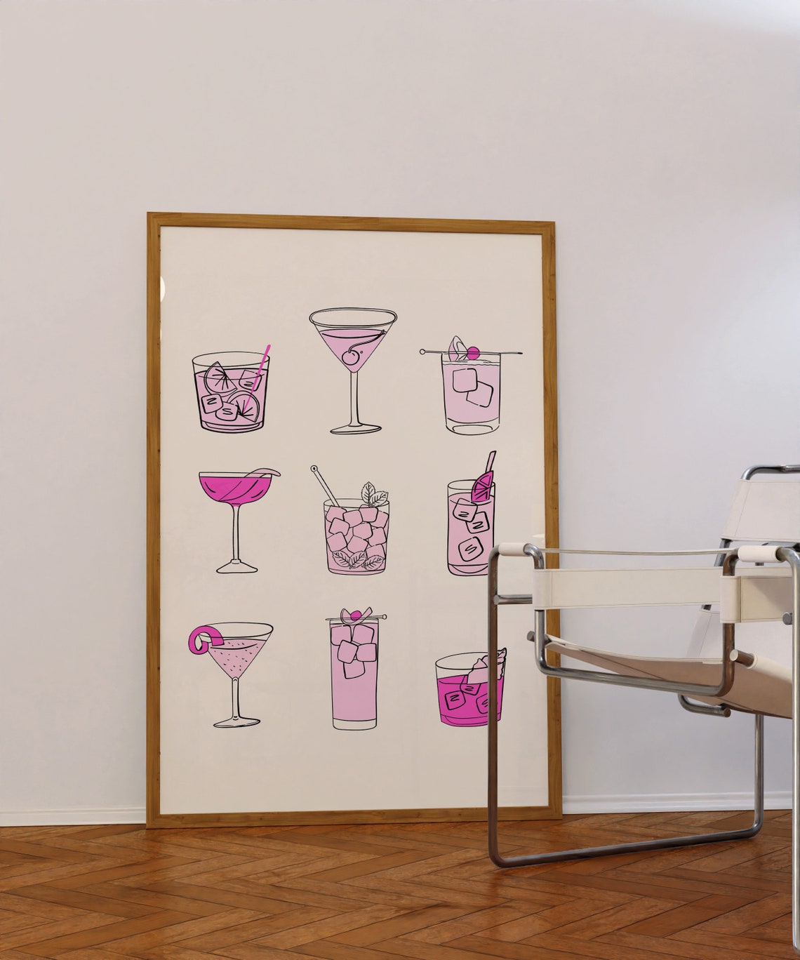 Pink Cocktail Illustrations Bar Cart Kitchen Girly Decor Wall Art - Image 3