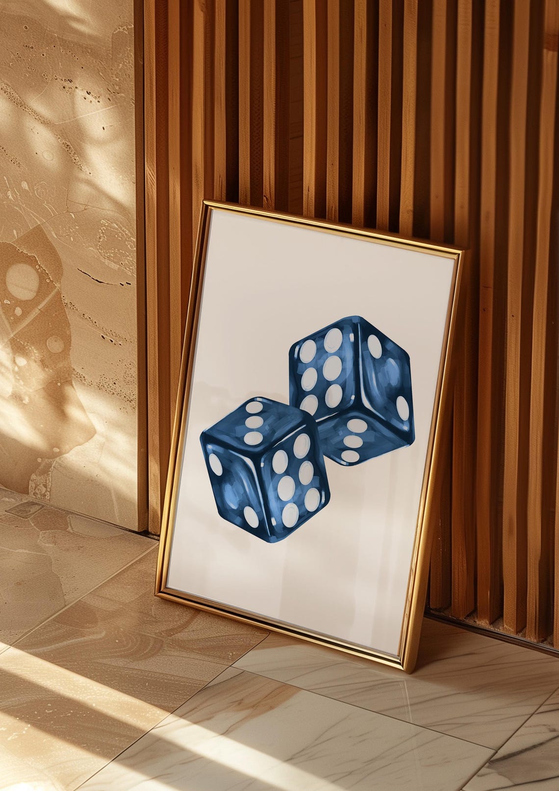 Navy Blue Transparent Dice Pair Trendy Modern Aesthetic Poster
