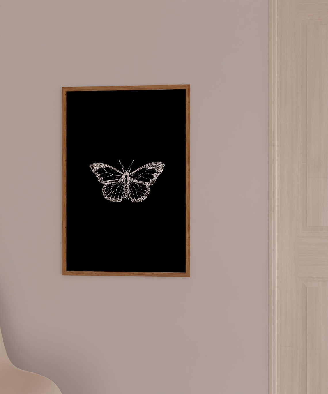 White Moth On Black Background Monochrome Insect Drawing Art Poster - Image 3