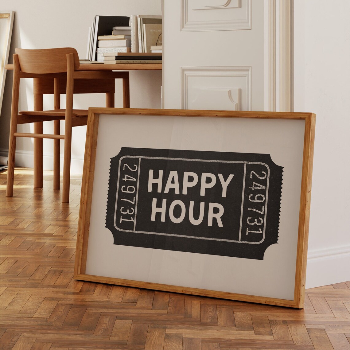 Happy Hour Black Ticket Stub Bold Cocktail Bar Party Wall Poster - Image 2