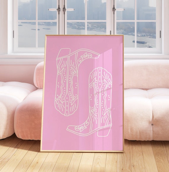 Pink Wall Art Cowboy Boot Wall Art Trendy Art Prints Aesthetic Poster Pink Preppy Poster Trendy Preppy Dorm Cowboy Prints