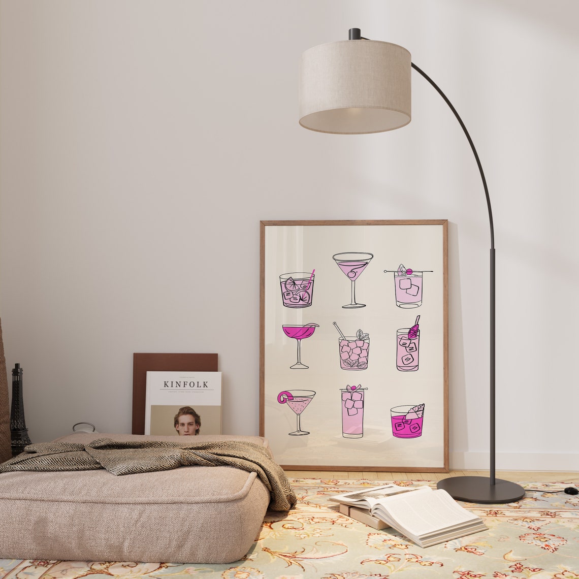 Pink Cocktail Illustrations Bar Cart Kitchen Girly Decor Wall Art - Image 2