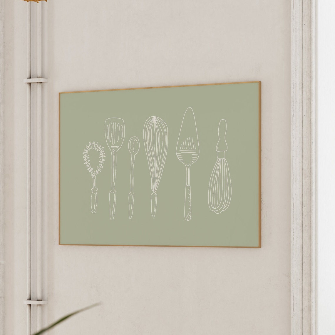 Sage Green Kitchen Utensils Line Art Baking Tools Minimalist Wall Art - Image 2