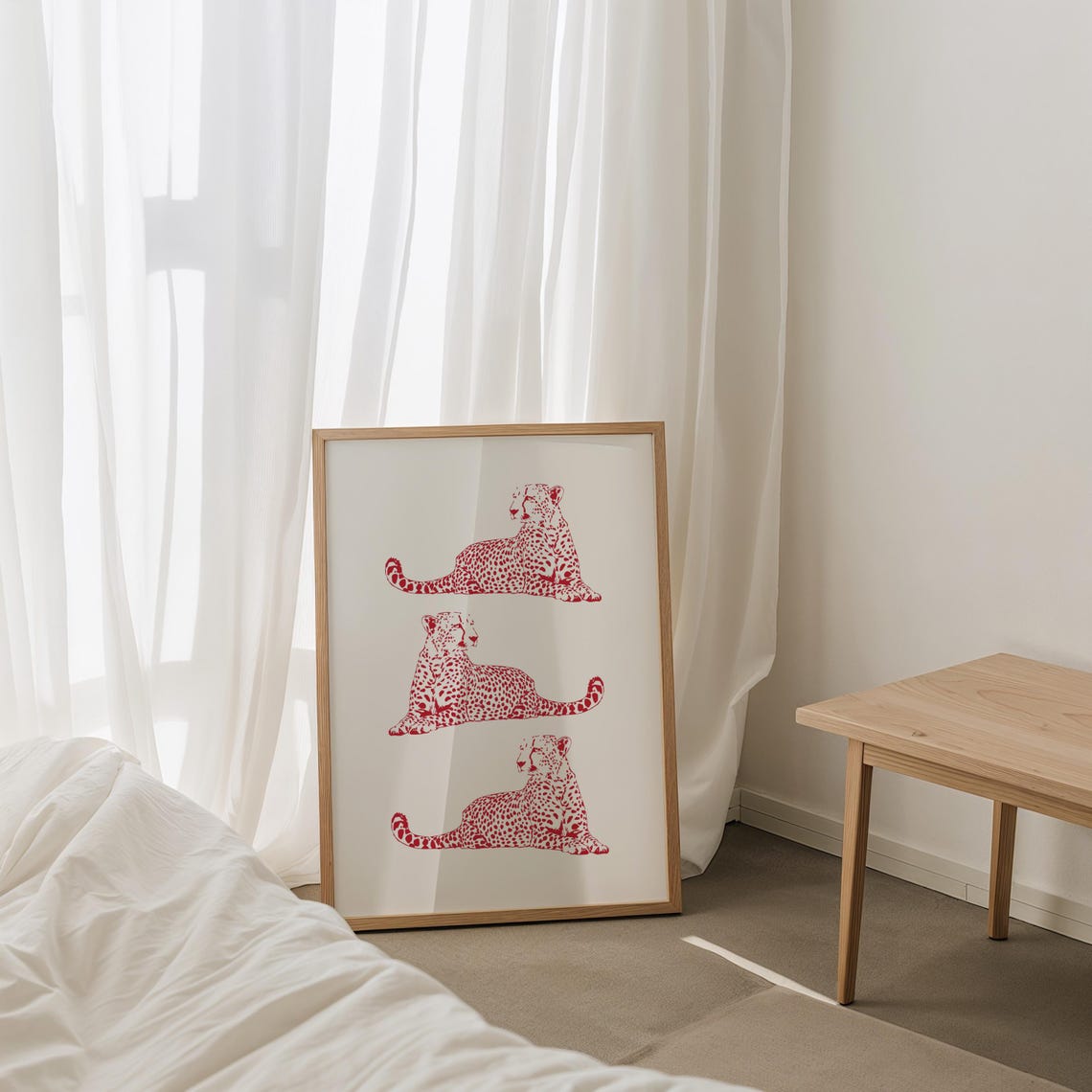 Red Cheetah Trio Reclining Safari Line Art Wall Decor Poster - Image 2