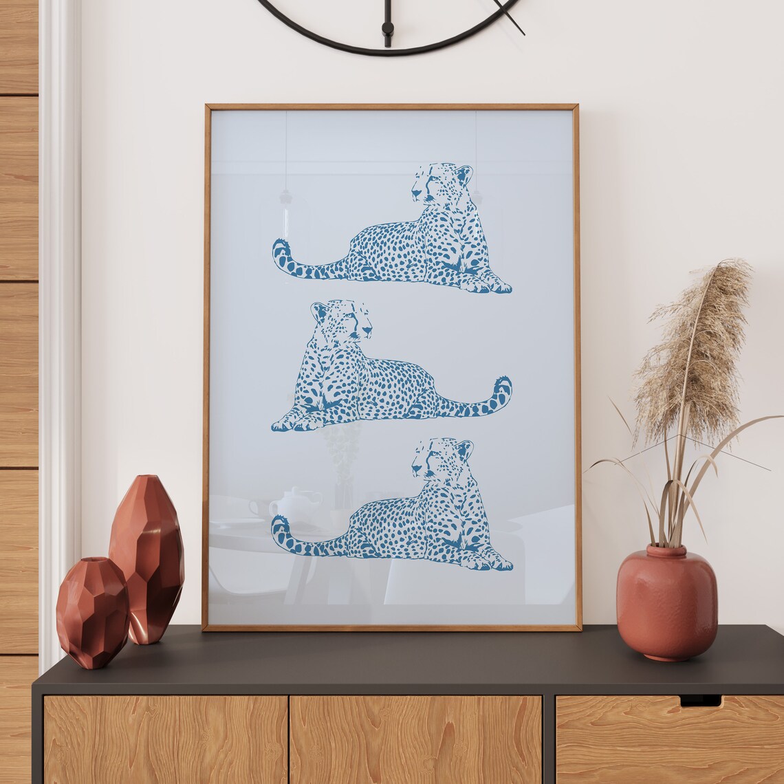 Cheetah Art Print, Blue Bedroom Wall Decor - Image 2