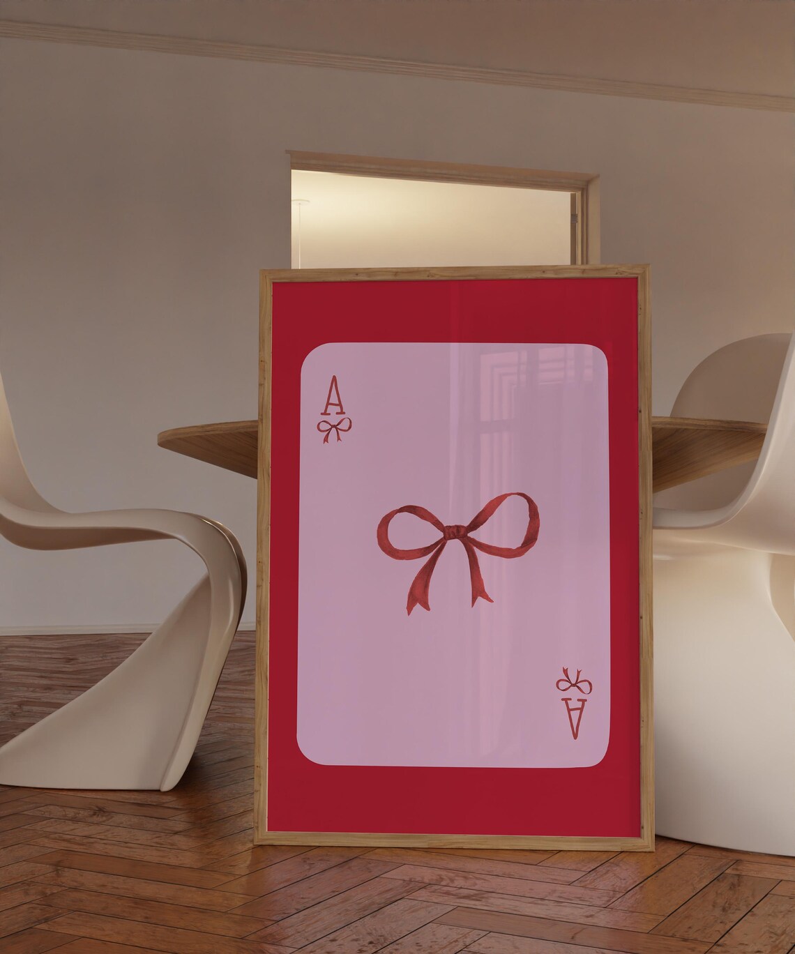 Red Bow Ace of Cards Pink Playing Card Coquette Style Poster - Image 2
