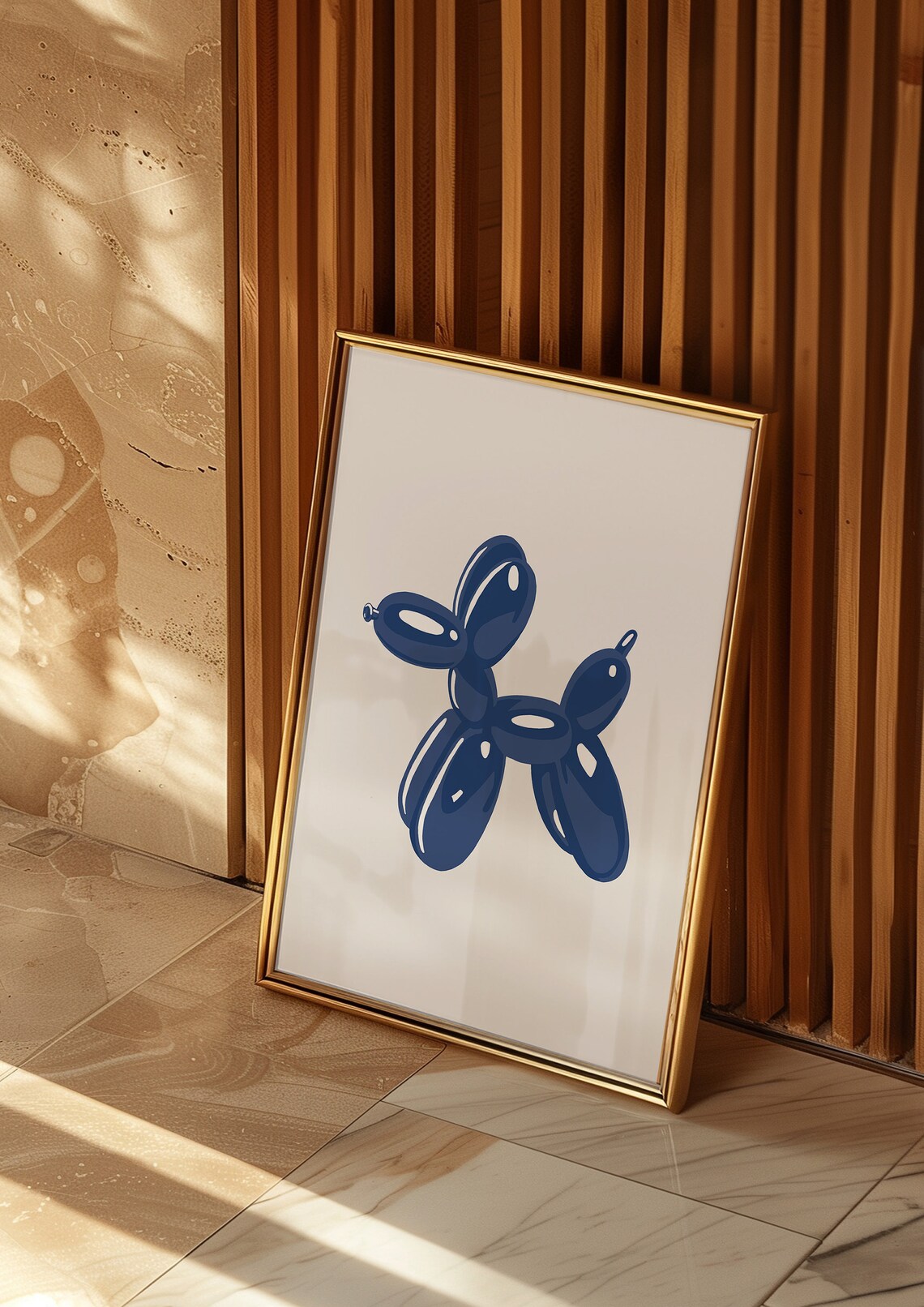 Navy Blue Balloon Dog Minimalist Sculpture Art Poster Kids Decor
