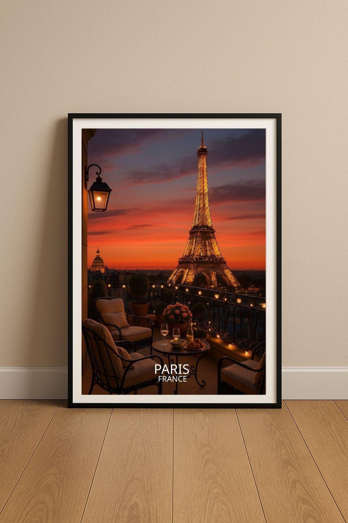 Paris Eiffel Tower Sunset Balcony View Romantic France Evening Poster
