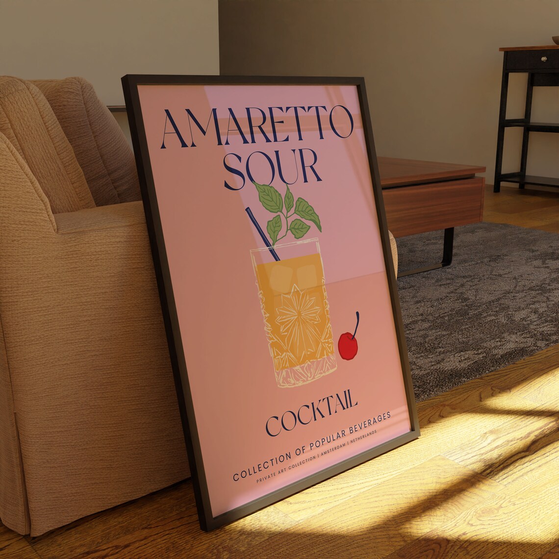 Amaretto Sour Cocktail, Vintage Bar Kitchen Decor - Image 2