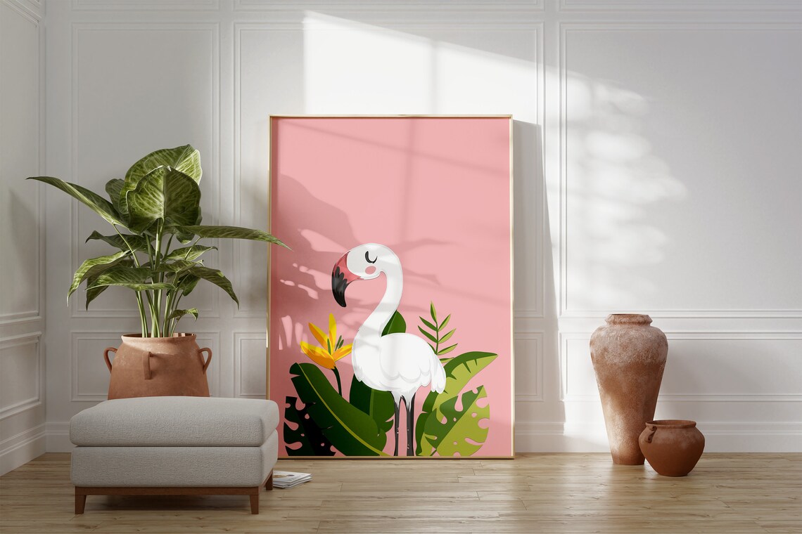 Plants And Flamingo Bird Print, Boho Decor - Image 2