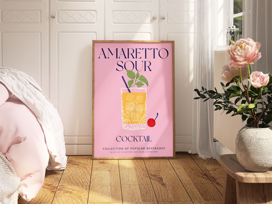 Amaretto Sour Cocktail, Vintage Bar Kitchen Decor - Image 3