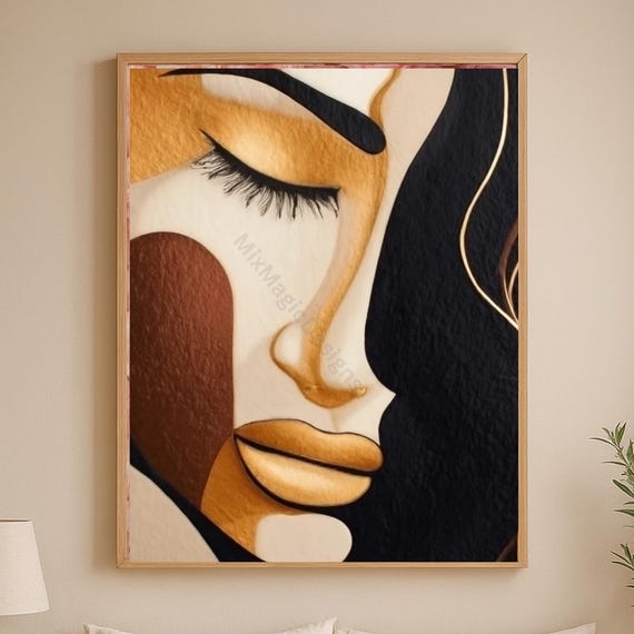 Abstract Woman Portrait Elegant Modern Wall Art Minimalist Face Poster Warm Design Instant