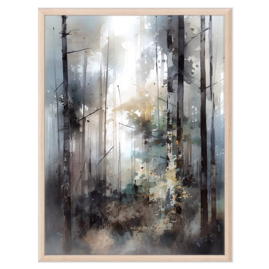 Tall Misty Pine Trees Soft White Light Dreamy Watercolor Forest Poster