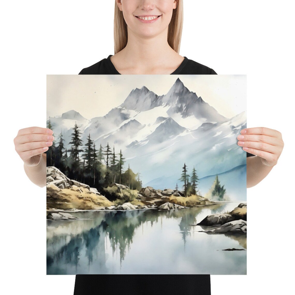 Mountain Lake Watercolor Minimalist Art Print - Image 5
