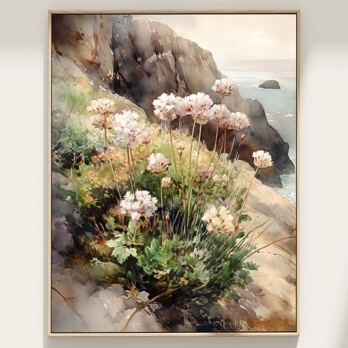 Isle of Skye Coastal Cliffs White Sea Thrift Flowers Art Poster - Image 3