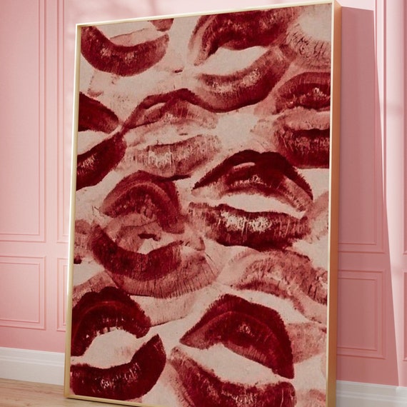 Retro Kiss Poster Red Lips Print Bedroom Wall Art Digital Download