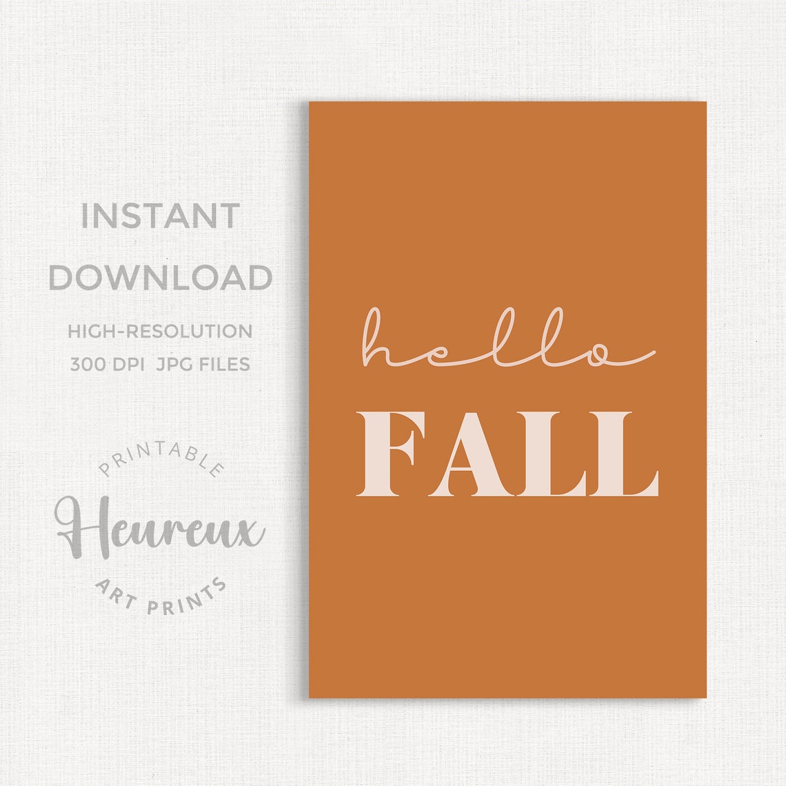 Hello Fall Typography Poster Burnt Orange Autumn Seasonal Decor Gift - Image 3