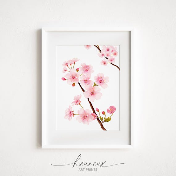 Cherry Blossom Print Sakura Flower Watercolor Painting Pink Flower Print Botanical Print Floral Home Decor Minimalist Wall Art