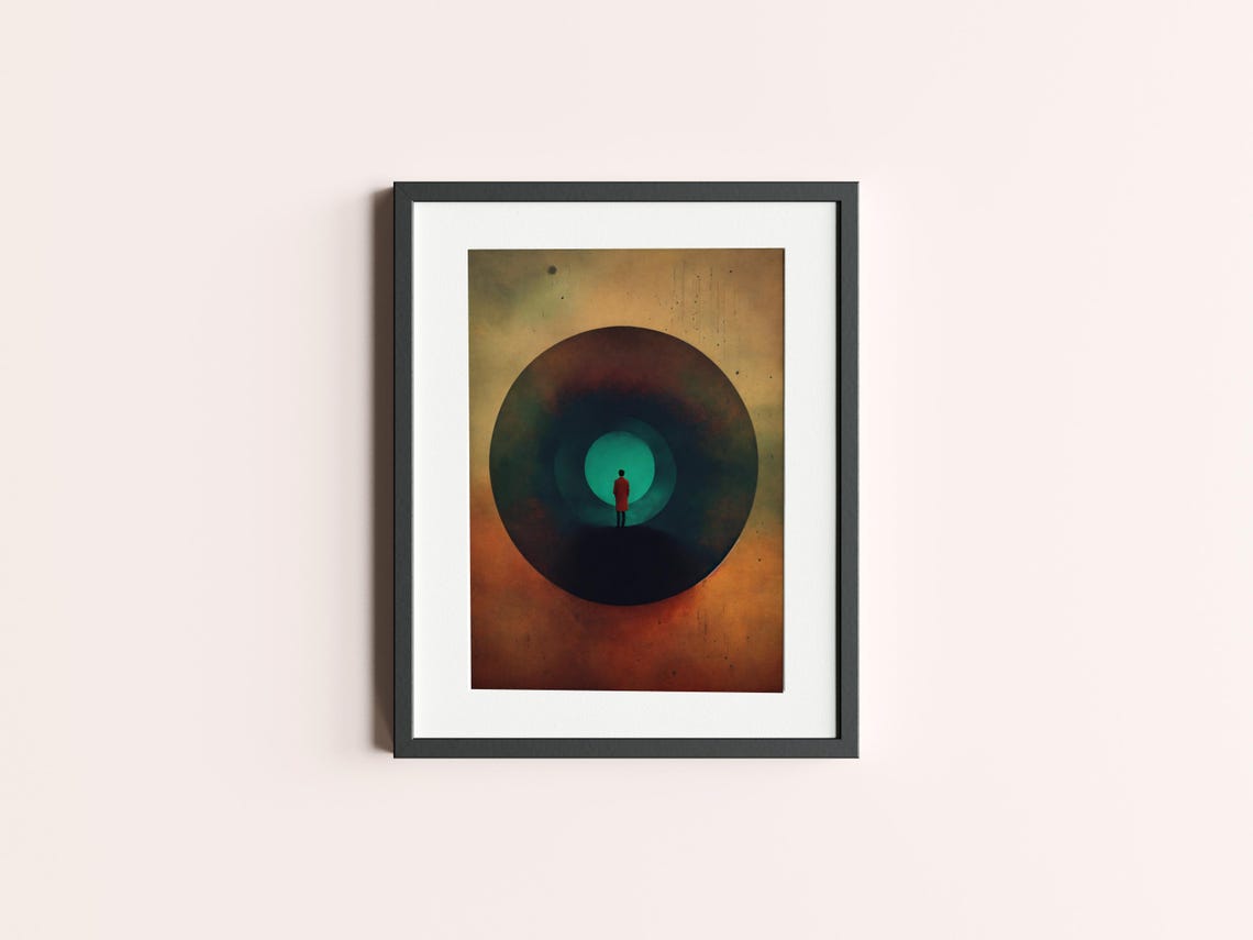 Surreal Tunnel Vortex With Lone Figure Moody Abstract Wall Art