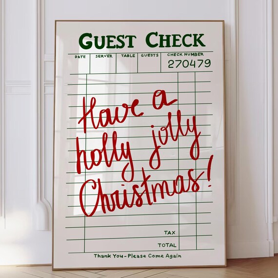 Trendy Christmas Print Guest Check Poster Minimalist Red Quote Have A Holly Jolly Christmas Wall Art Cute Preppy Decor