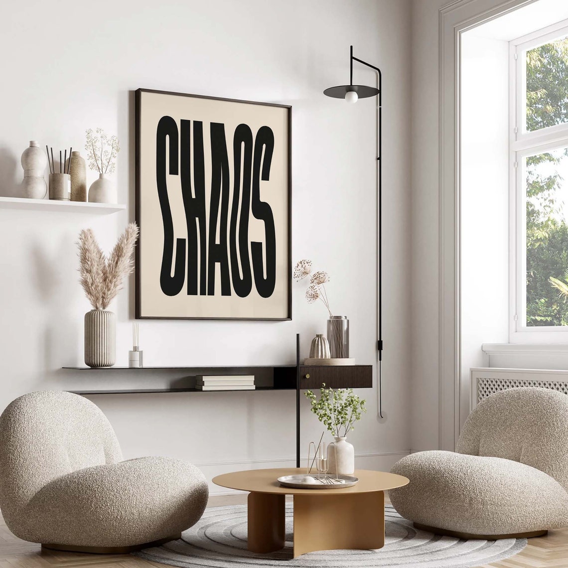 Chaos Black Wavy Typography Bauhaus Style Room Decor Art Poster - Image 2