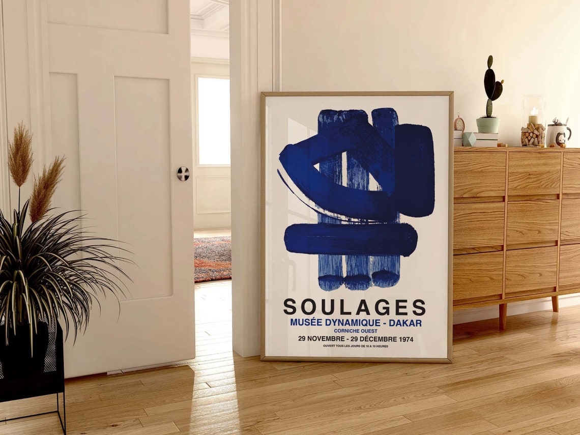 Soulages Dakar Exhibition Abstract Blue Brushwork Art Poster - Image 3