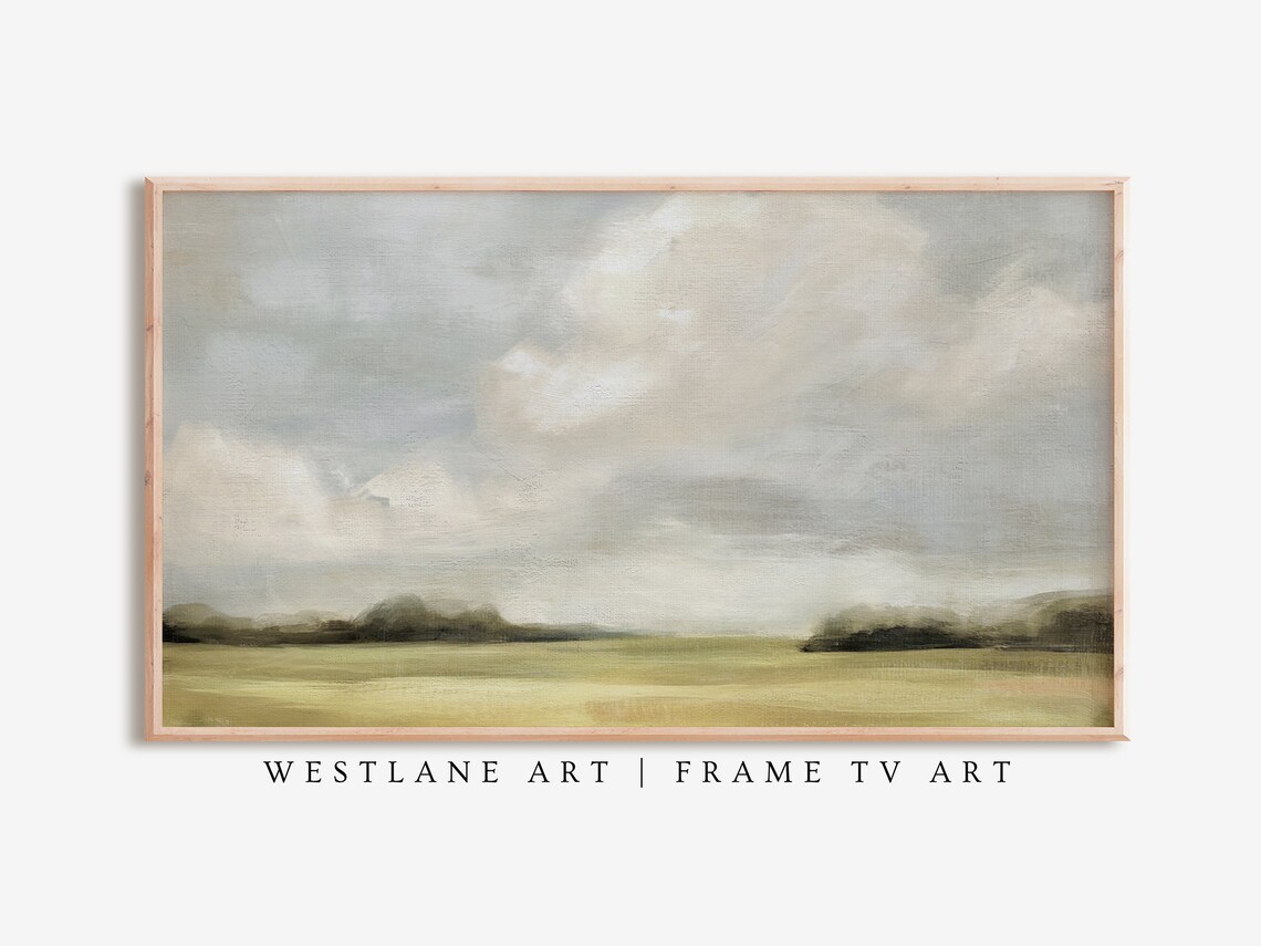 Country Field Cloudy Sky Minimalist Landscape Painting Wall Art