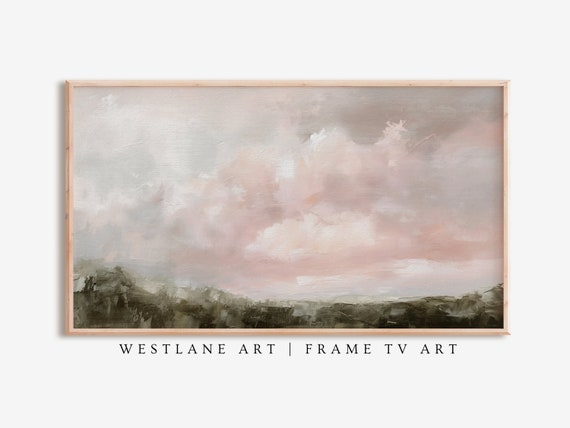 Pink Sky Clouds Painting Frame Tv Art Rustic Pastel Farmhouse Country Landscape Art Tv412