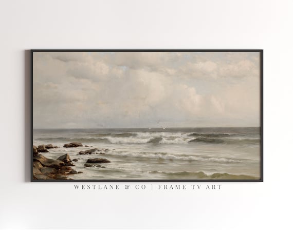 Vintage Seascape Ocean Waves Rocky Shore Moody Coastal Wall Art